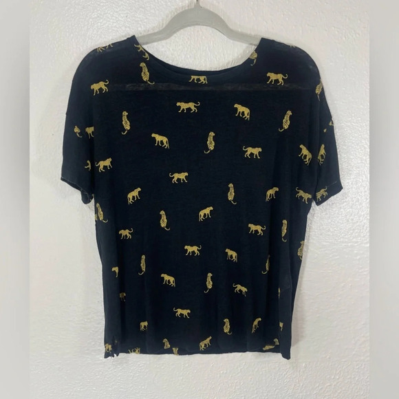 Rails Davie Black Wild Cats Linen Blend Sheer Tee Shirt Women’s Small Casual - Picture 14 of 14